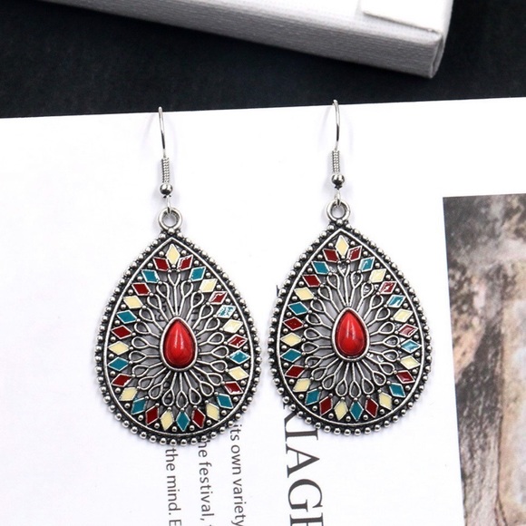 Any 2/$20! Silver/Red Boho Dangle Earrings - Picture 5 of 9